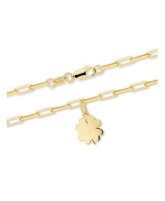 Clover Heart Charm with Paperclip Chain Bracelet in 14K Gold, 7.5 in, approx. 3.0 grams.