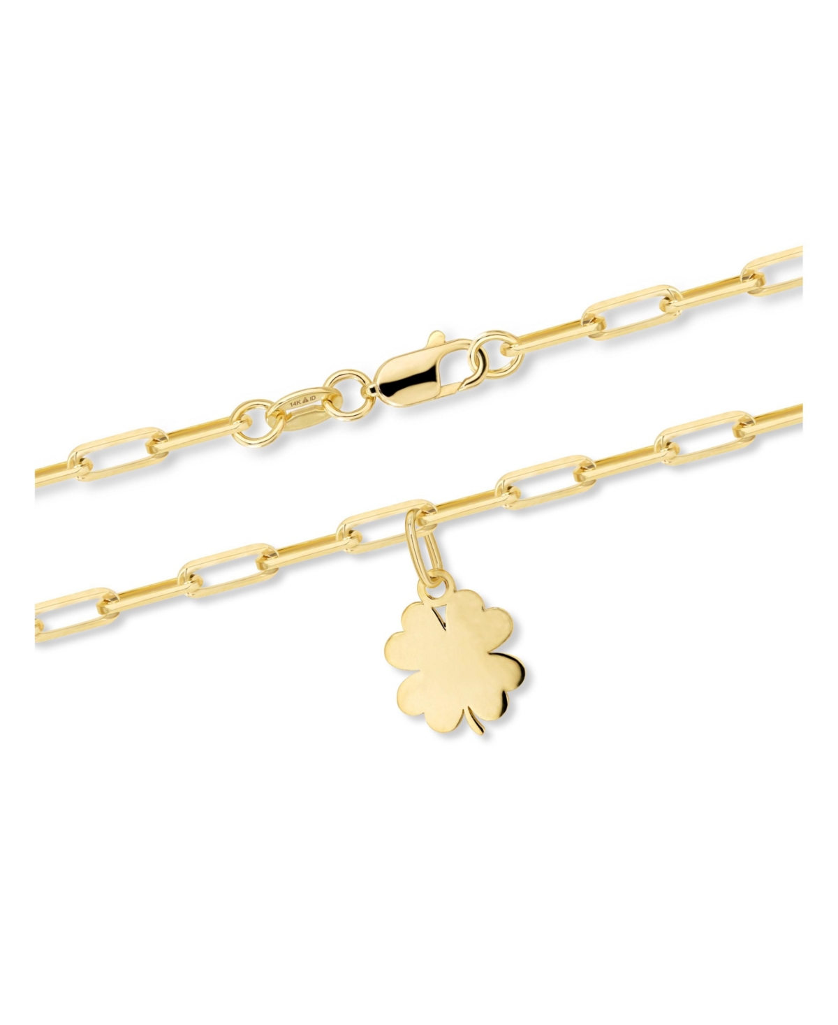 Devata Clover Heart Charm with Paperclip Chain Bracelet in 14K Gold, in