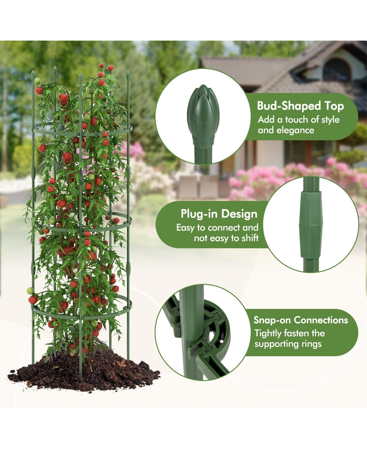 Gymax 3-Pack Garden Tomato Trellis 60'' Plant Support Cage w/ Adjustable Size for Plants