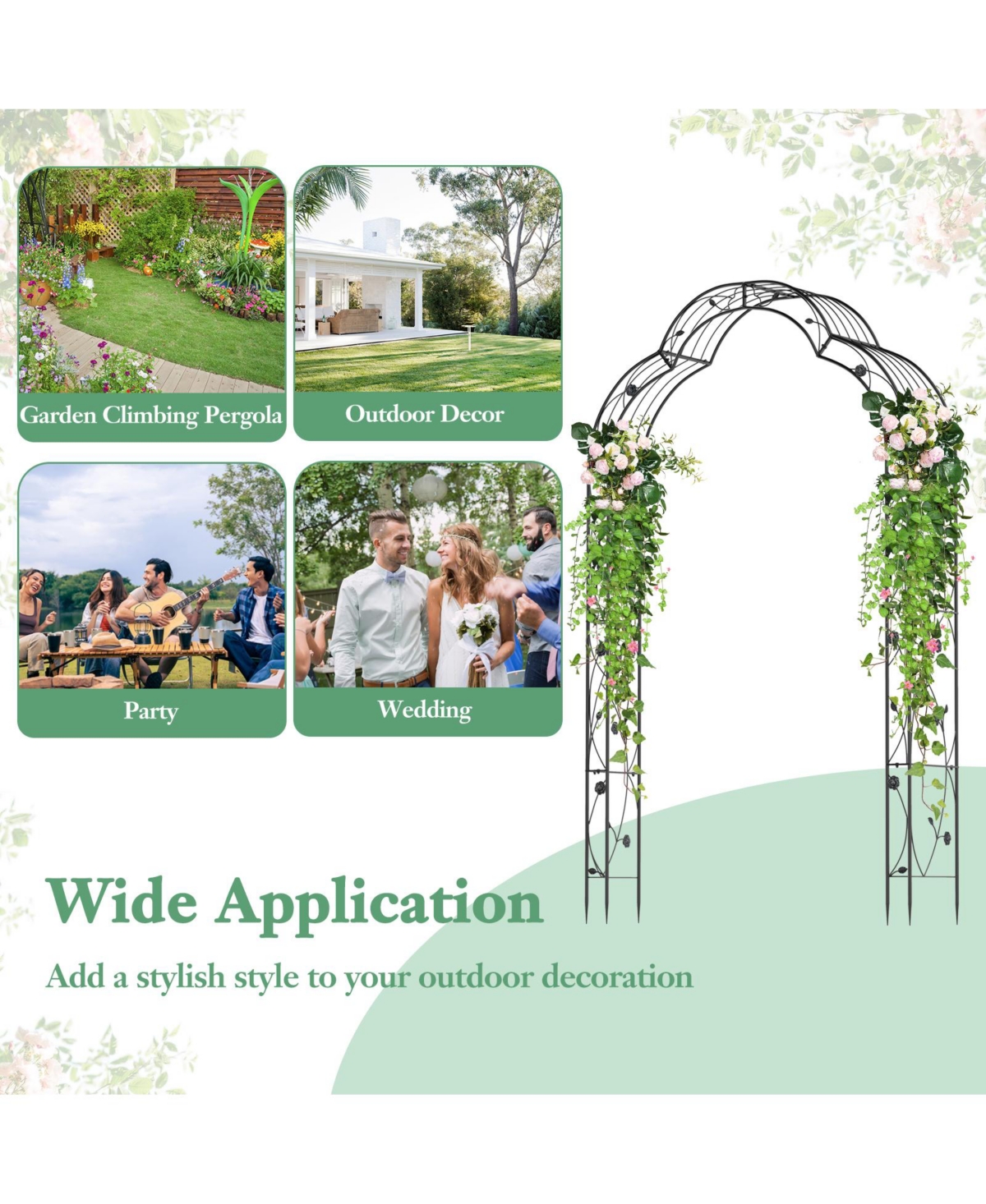 Gymax 99'' Tall Garden Arch Arbor Trellis w/6 Combination Ways & 2 Installation Methods