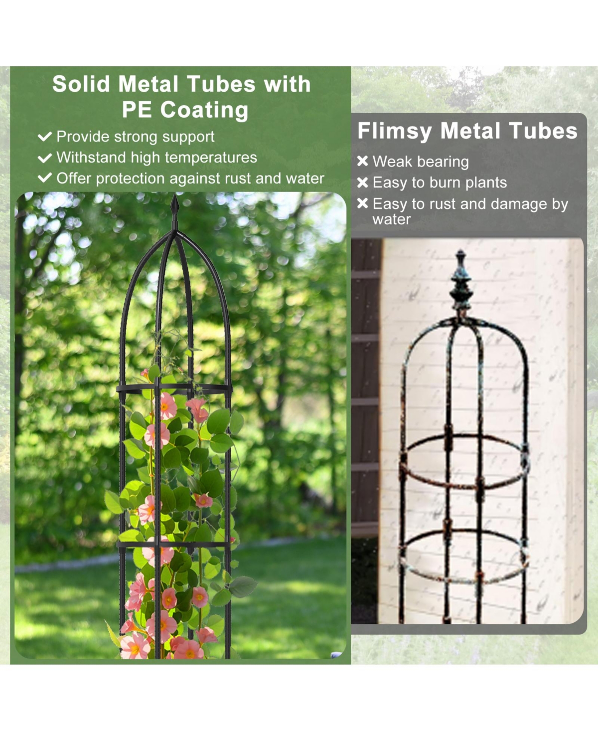 Gymax 2-Pack Garden Obelisk Trellis for Climbing Plants Rustproof Pe-Coated Metal Flower Trellis