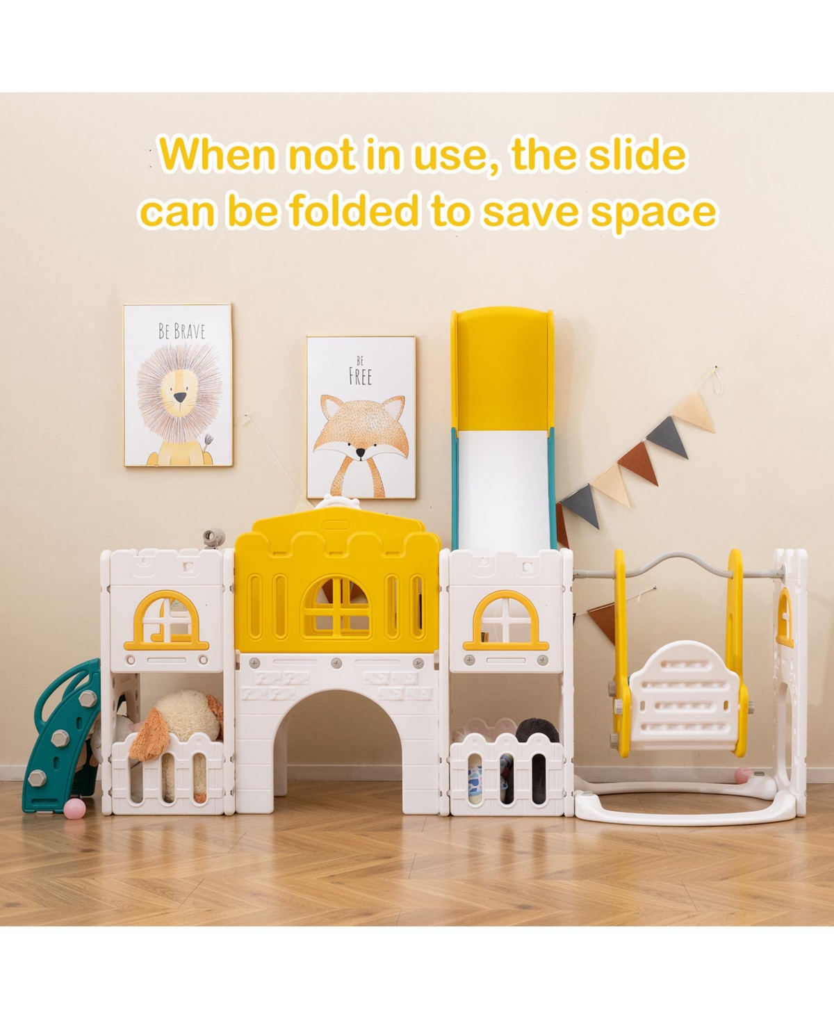 Hongge 10-in-1 Toddler Swing and Slide Playset with Climber and Basketball Hoop