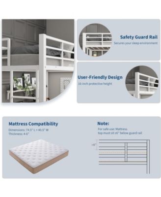 Twin Size Metal Loft Bed with Large Desk and Storage Shelves, Heavy Duty Platform Bed with Ladder and Safety Guardrail