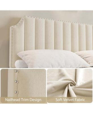  Queen Size Velvet Bed Frame with 50.2" Tufted Headboard & Footboard, Nailhead Trim, No Box Spring Needed, Noise-Free