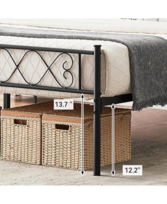Metal Bed Frame with Heart Design Headboard, Under-Bed Storage, No Box Spring Needed