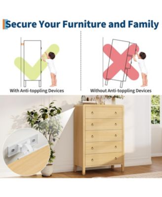 5-Drawer Modern Bedroom Dresser Chest Closet Storage Cabinet Organizer for Bedroom, Living Room, Hallway, Office, Natural Oak