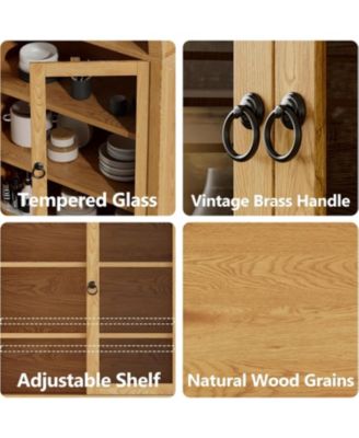 71" Arched Farmhouse Pantry Cabinet with Glass Doors, 2 Drawers & Adjustable Shelves, Display Hutch for Kitchen Dining Living Room