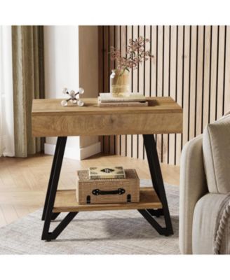 End Side Table for Living Room, Narrow Couch Arm Side Table with Storage Shelves, Small Bedside Nightstand