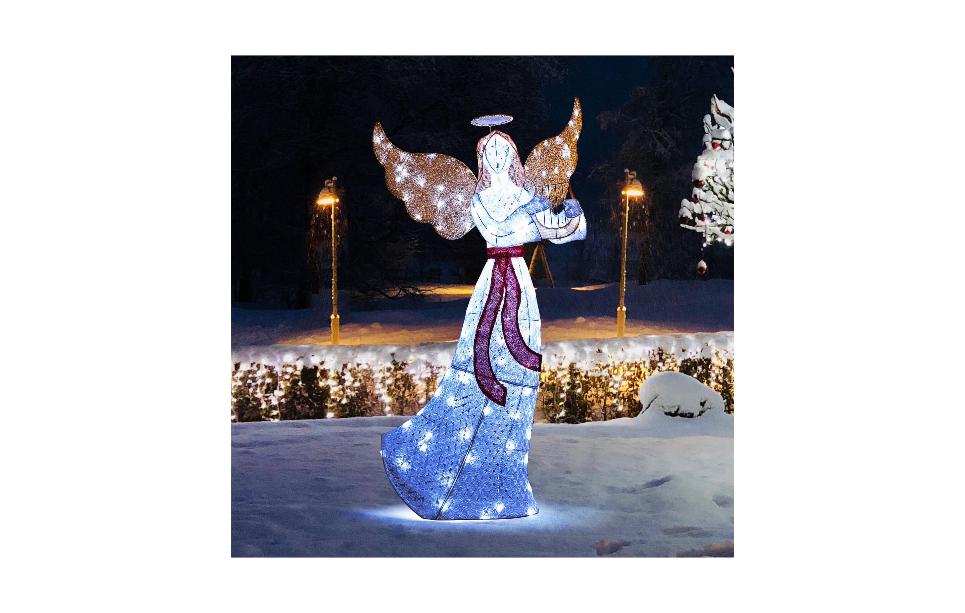 Costway 5 Ft Lighted Angel with Harp Led Lights Halo Zip Ties & Ground Stakes Christmas