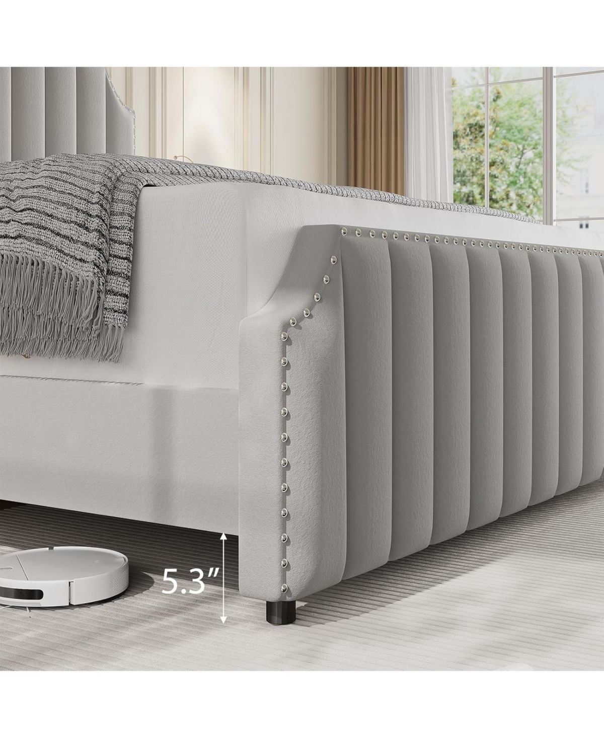 Gaomon Queen Size Velvet Bed Frame with 50.2" Tufted Headboard & Footboard, Nailhead Trim, No Box Spring Needed, Noise-Free