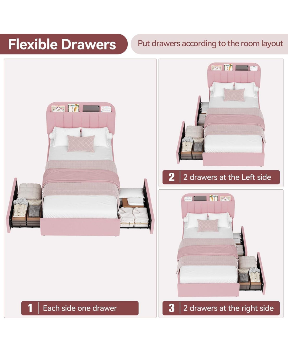 gaomon Full Bed Frame with Storage Drawers & Bookcase Headboard