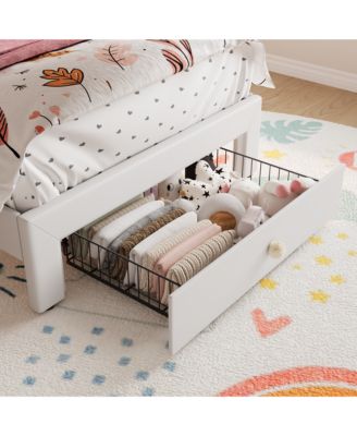 Twin Size Upholstered Bed Frame with LED Headboard Lights & Storage Drawer, Noise Free, Platform Bed for Kids and Teens