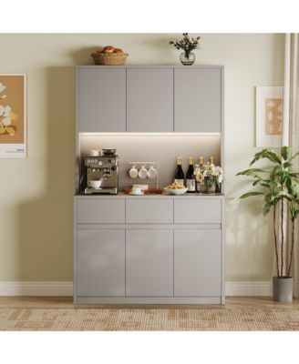 70" Kitchen Food Pantry with Charge Station, LED Light,Storage Cabinet