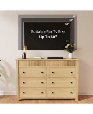 6 Drawer Dresser for Bedroom, Wooden Chest of Drawers, Fluted TV Stand Storage Organizer for Living Room, Hallway and Entryway, Natural Oak