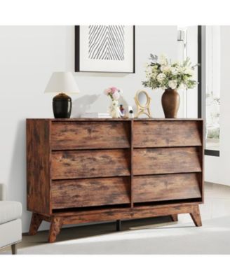 6-Drawer Vintage Modern Dresser Bedroom Chest with Bevel Design, TV Stand Storage for Entryway, Living Room, Closet