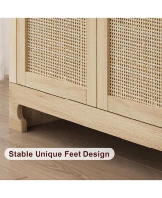 40" Modern Boho Rattan Storage Cabinet with Doors, Adjustable Shelf, Multifunctional TV Stand, Coffee Bar, Oak Brown