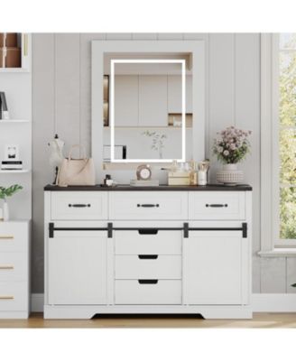 6-Drawer Farmhouse Dresser with Sliding Barn Doors, Rustic Wood Chest TV Stand, Bedroom, Living Room Organizer