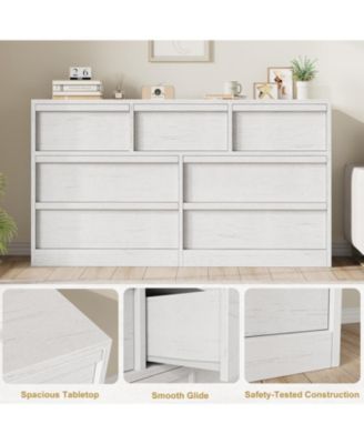 7-Drawer Modern Double Dresser Organizer, Large Storage Wooden Chest for Bedroom, Living Room, Nursery, White
