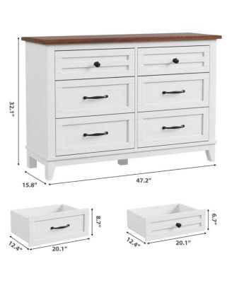 6-Drawer Modern Wooden Dresser, 47" Wide Storage Chest, Freestanding Closet Organizer for Bedroom, Living Room