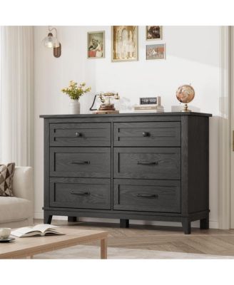  47" Wide MDF, Engineered Wood Storage Chest, Freestanding Closet Organizer 6-Drawer Modern Wooden Dresser,
