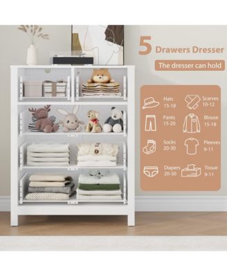 5-Drawer Wooden Modern Tall Dresser with Deep Drawers and Metal Knobs