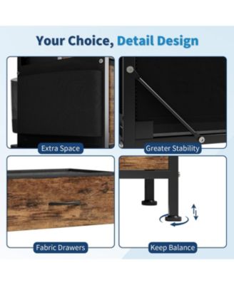 14 Foldable Fabric Drawer Dresser with Wood Top, TV Stand, Open Shelves, Metal Frame, Bedroom, Living Room, Brown