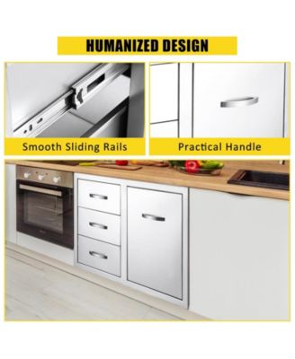 Stainless Steel Outdoor Kitchen Drawer Combo with Trash Drawer for BBQ Grill Station, 28" W x 20" H x 20" D