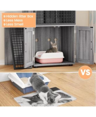 Modern Cat Litter Box Enclosure, Dual Layer Hidden Washroom, Sturdy Ladder, Indoor Cat Cabinet, Black