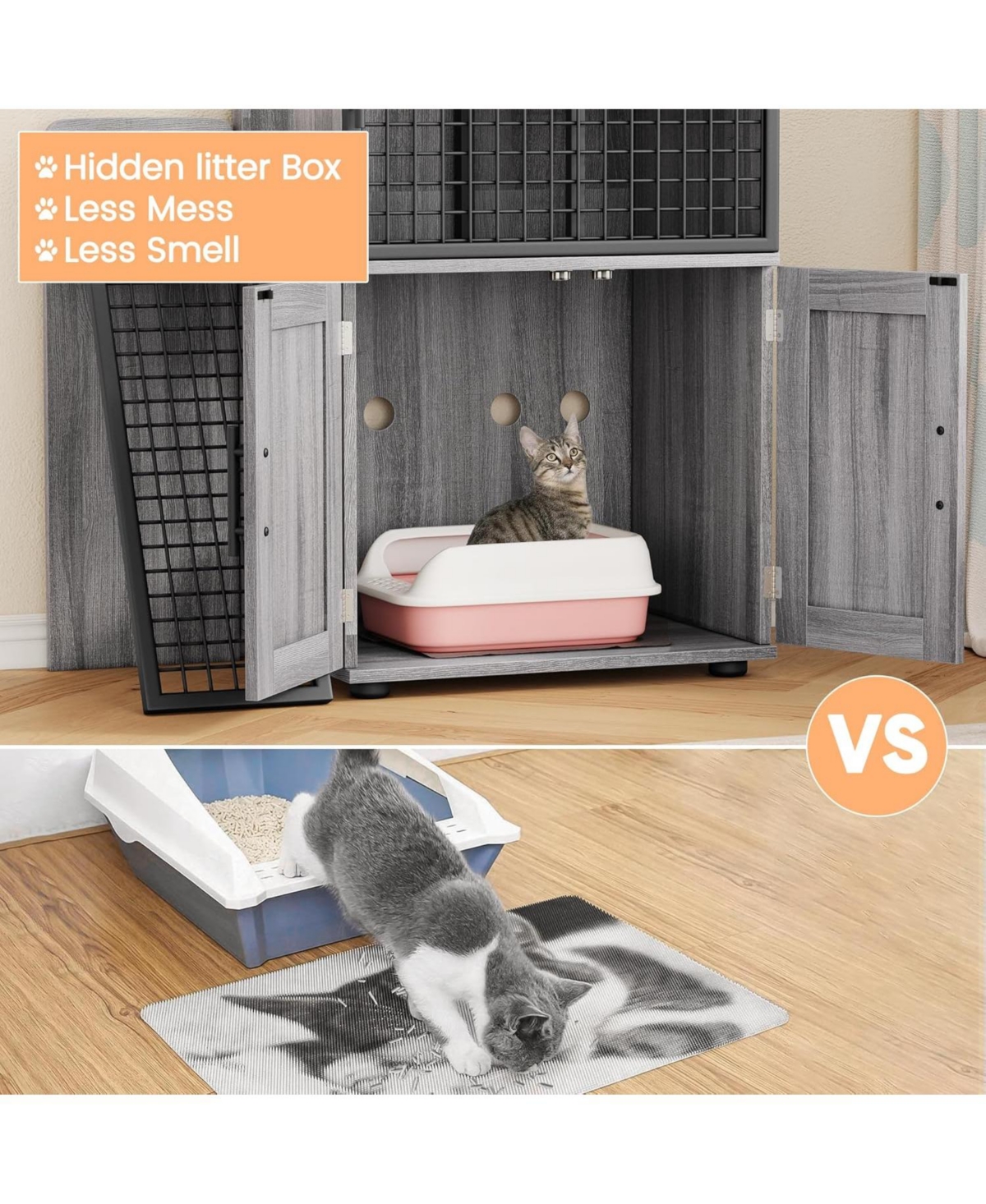 gaomon Modern Cat Litter Box Enclosure, Dual Layer Hidden Washroom, Sturdy Ladder, Indoor Cat Cabinet, Black