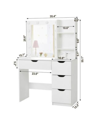 36 Inch Makeup Vanity Table with Lights, Lighted Mirror, Power Outlet, Modern Bedroom Dressing Desk