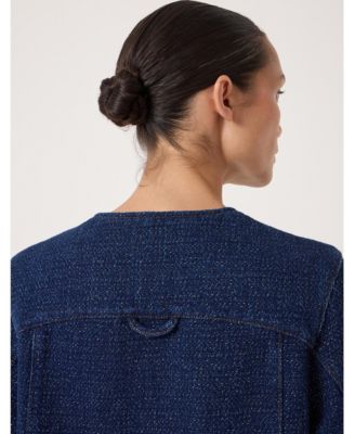 Women's Collarless Lurex Denim Jacket