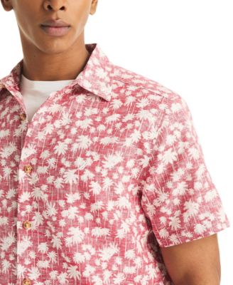 Men's Reverse Palm Tree Printed Linen Short-Sleeve Shirt