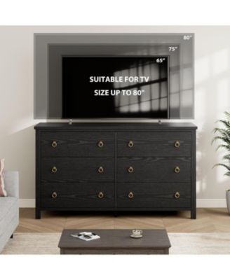 Dresser for Bedroom with 6 Drawers, 47inch Wide Chest of Large Drawers with Large Clothes Storage Cabinet, Wood Bedroom Dresser TV Stand