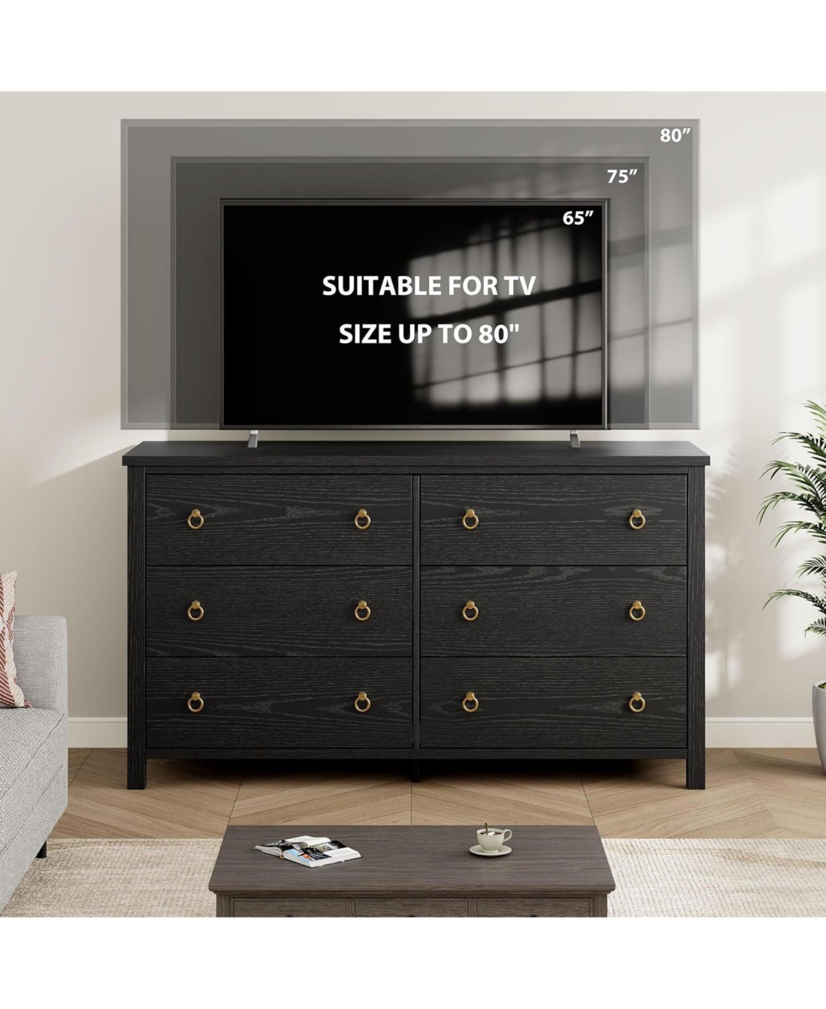 gaomon Dresser for Bedroom with 6 Drawers, 47inch Wide Chest of Large Drawers with Large Clothes Storage Cabinet, Wood Bedroom Dresser Tv Stand