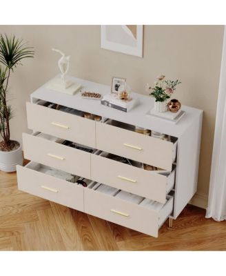 6-Drawer Modern White Wood Dresser with Gold Metal Legs & Handles Large Storage Cabinet for Bedroom, Living Room, Entryway