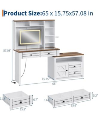 3-Drawer 1-Door White MDF Particle Board Vanity Table, Modern Makeup Desk Organizer for Bedroom