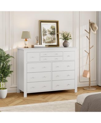 10-Drawer White Dresser 47" Wide, Long Wooden Chest Storage Cabinet for Bedroom, Entryway, Living Room