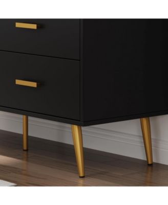 6-Drawer Modern Wood Dresser for Bedroom, Wide Gold Handles, Storage Organizer Unit for Living Room, Closet, Entryway