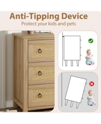 6-Drawer Boho Design Engineered Wood Rattan Dresser, Bedroom, Closet, Living Room Storage, Anti-Tip, Natural