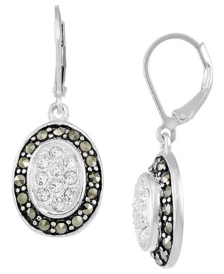Marcasite And Crystal (4 ct. t.w.) French Wire Oval Earrings in Sterling Silver