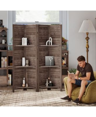 HOMCOM 4 Panel Privacy Screen, Room Divider with 3 Shelves