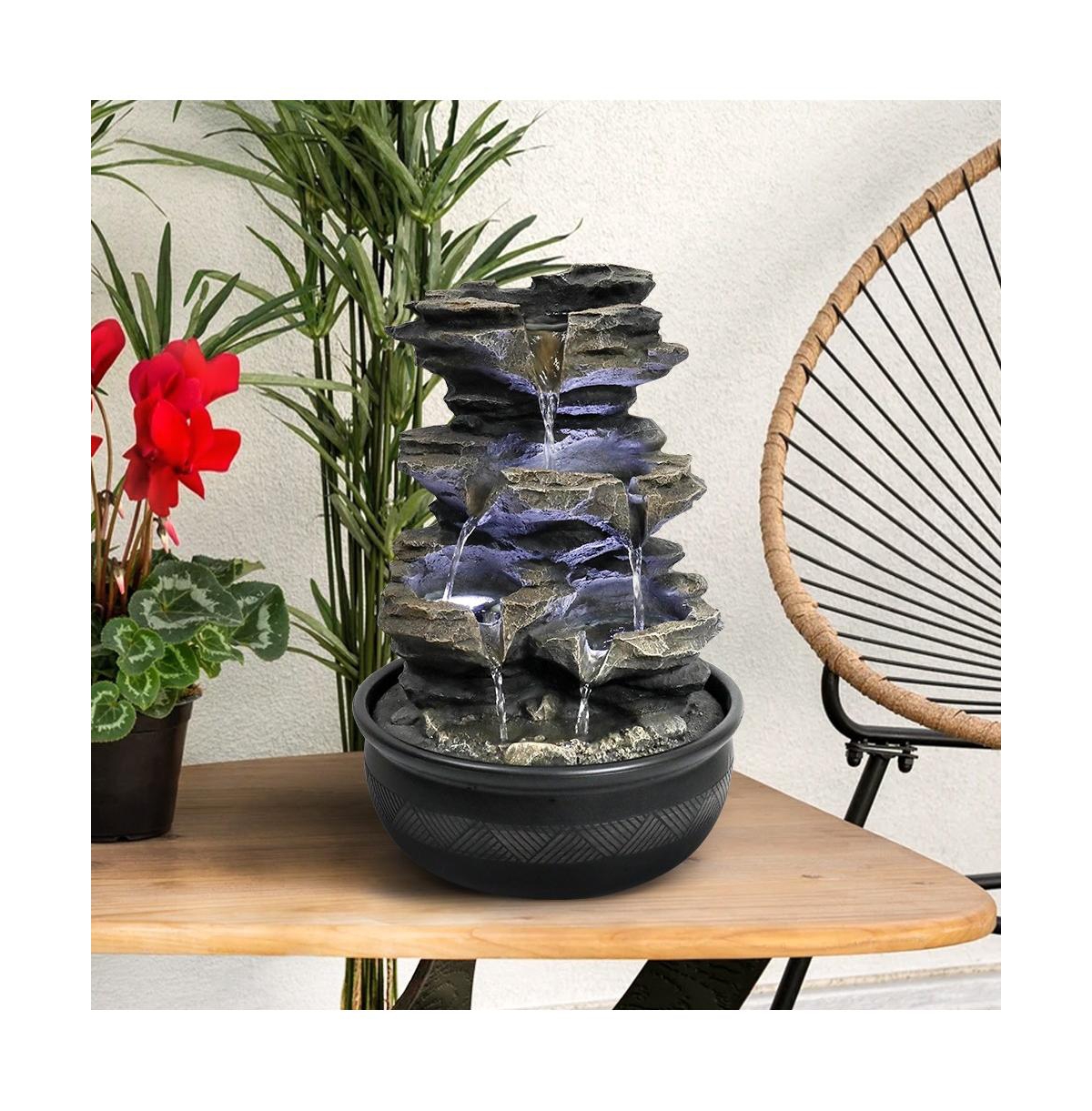 SunJet 15.7" Rock Cascading Tabletop Fountain, Zen Meditation Indoor Waterfall with Led Light for Home Office Bedroom Relaxation Decor