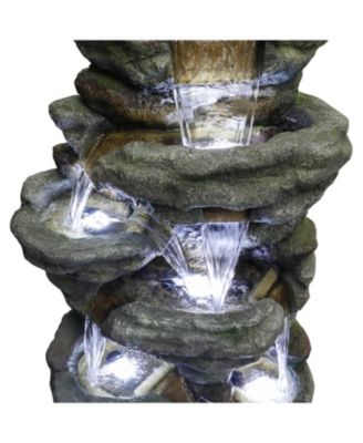 51" High Multi-Tier Outdoor Rock Water Fountain with LED Lights, Large Resin Waterfall Fountain for Garden, Patio, Yard & Deck
