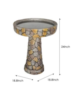 24”H Stone-Like Concrete Bird Bath with Pedestal for Garden, Patio, Yard Outdoor Decor