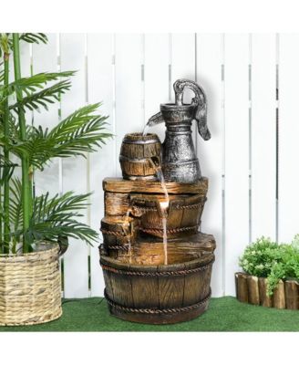 25.5” H Barrel Outdoor Water Fountain - 5-Tier Cascading Fountain with LED Lights for Garden, Patio, Yard Decor