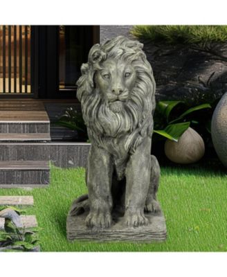 Guardian Lion Statue – 22.8" H Concrete Seated Lion Sculpture for Outdoor Garden, Patio, Yard & Home Decor