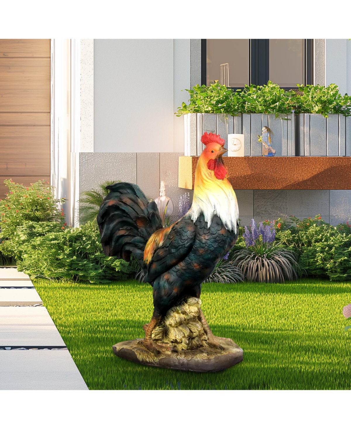 Sunjet 22.4" Rooster Concrete Garden Statue