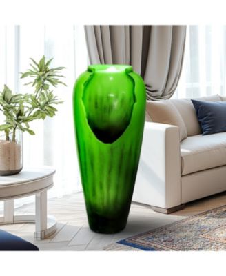 30.7" High Modern Concrete Water Fountain - Indoor/Outdoor Jar-Style Cascading Waterfall with LED Lights for Home, Garden, and Backyard Decor