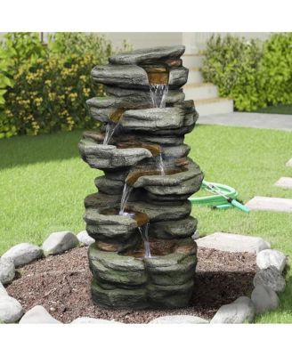 30.7" Outdoor Water Fountain - 6-Tier Rock Waterfall Fountain with LED Lights for Garden, Patio, Yard & Home Decor