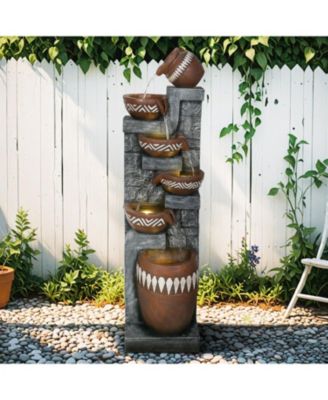 56.6"H Outdoor Indoor Water Fountain - 6-Tier Poly-Resin LED Waterfall Fountain for Garden, Patio, Yard & Home Decor